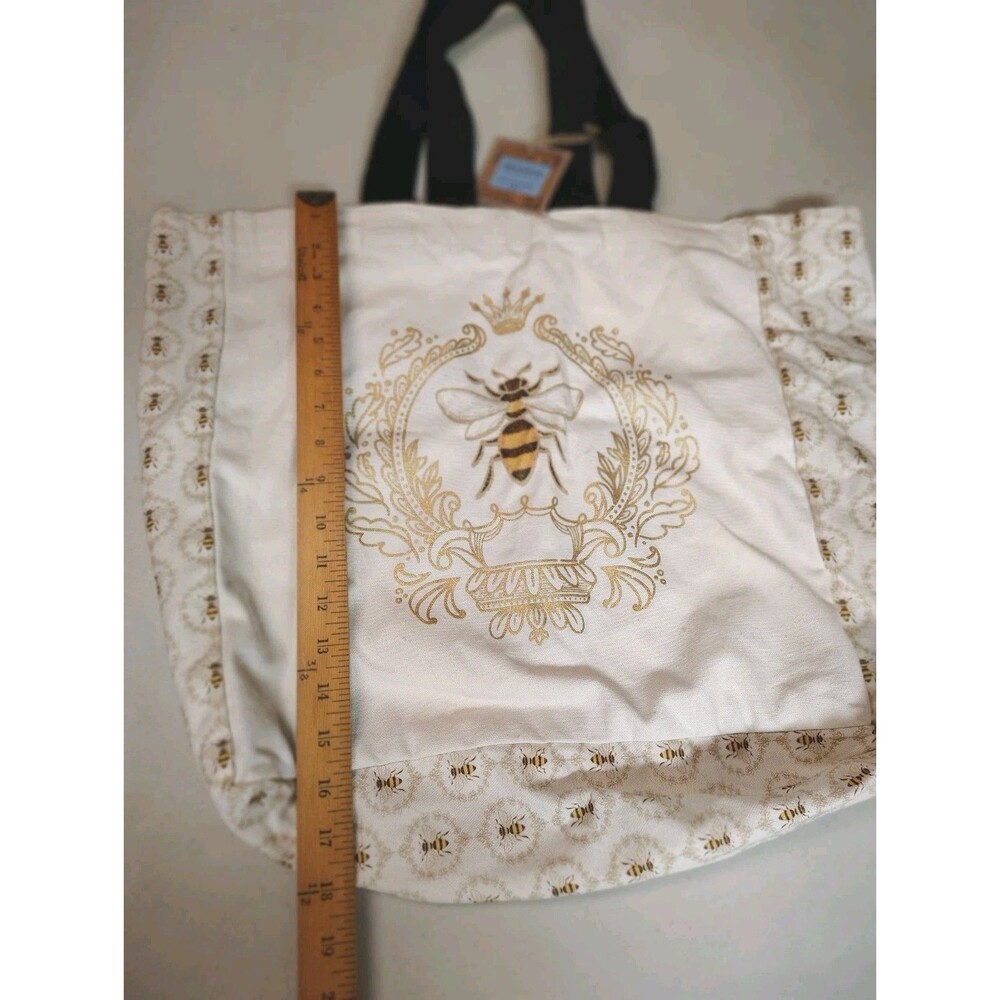 NWT Begonia Market Queen Bee Canvas Tote Bag Gold Metallic Honeycomb Reusable - Picture 6 of 12